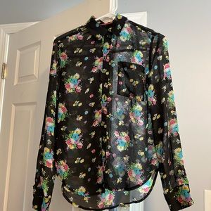 Long sleeve floral see-through blouse